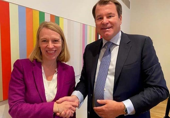 Foreign Minister Ms Anniken Huitfeldt and EBRD's First Vice President Jürgen Rigterink. Credit: Marte Lerberg Kopstad, MFA 