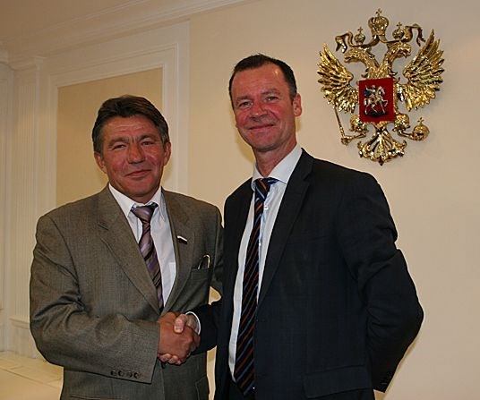 Statssekretær Roger Ingebrigtsen motte Viktor Ozerov, formann I Føderasjonsrådets sikkerhets og forsvarskomite