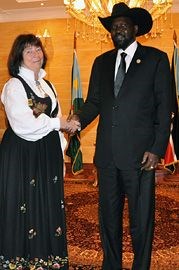 Ambassadør Ingrid Ofstad og Sør-Sudans president Salva Kiir
