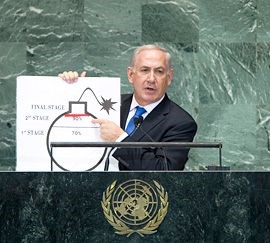 Israels statsminister Benjamin Netanyahu snakket mye om å hindre at Iran blir en atomvåpenmakt i sitt innlegg i FN torsdag. Foto: UN Photo/J Carrier