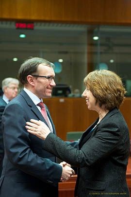 Utenriksminister Espen Barth Eide deltok på utenriksministermøtet i Den nordlige dimensjon i Brussel 18. februar 2013. Her møtte er han blant andre den russiske utenriksministeren og en rekke EU-kolleger. Møtet i Brussel ble ledet av EUs høyrepresentant, Cathrine Ashton.