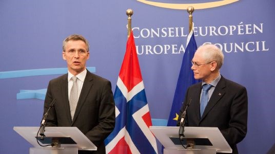 Statsminister Jens Stoltenberg og president i Det europeiske råd Herman Van Rompuy i Brussel.