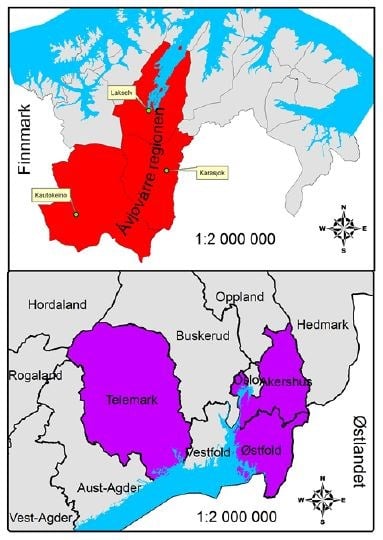 Figur. Ávjovárri urfolksregion kommunene Karasjok, Kautokeino og Porsanger tilsvarer 2-3 Østlandsfylker i areal