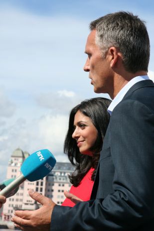 Lansering av det nye kulturløftet 11. august 2013. Statsråd Hadia Tajik og statsminister Jens Stoltenberg.