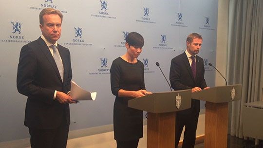 Utenriksminister Børge Brende, forsvarsminister Ine Eriksen Søreide og helse- og omsorgsminister Bent Høie.