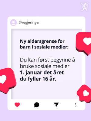 Bilde av en mobilskjerm som viser lov om aldersgrense for barn i sosiale medier