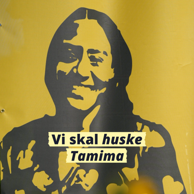 Gatekunst/maleri basert på bilde av Tamima Nibras Juhar, gul bakgrunn