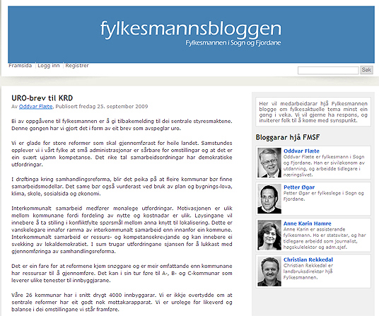 Skjermdump av bloggen til Fylkesmannen i Sogn- og Fjordane.