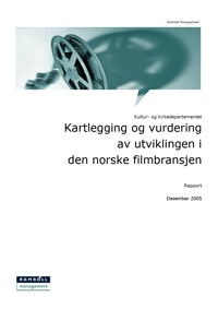 Bilde av forsiden til rapporten 'Kartlegging og vurdering av utviklingen i den norske filmbransjen'