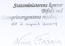 Bifalt ved Kronprinsregentens resolusjon av 2.4.04
