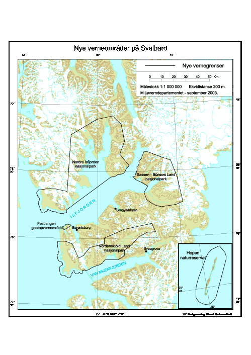 Kart over nye verneområder på Svalbard.
