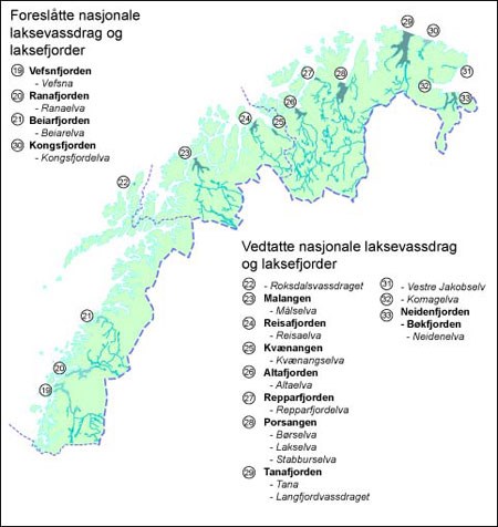 Kart over foreslåtte vernede områder i Nord-Norge
