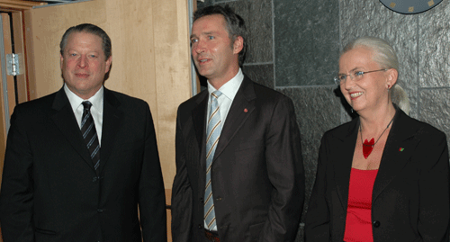 Al Gore, statsminister Stoltenberg og miljøvernminister Bjørnøy