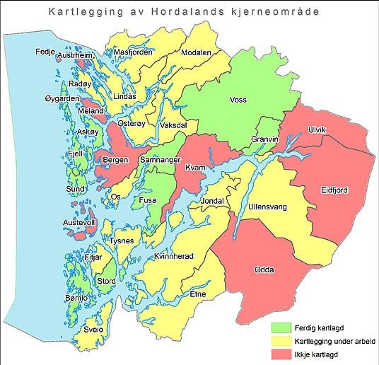 Kjerneområdestatus i Hordaland mai 2010