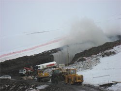 The first tunnelling blast for the Svalbard Global Seed Vault. Photo: Mari Tefre, Global Trust Diversity.