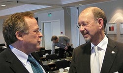 Landbruk og mat: Brekk benyttet anledningen til å få en prat med sjefen ved Aass Bryggeri, Terje Aass