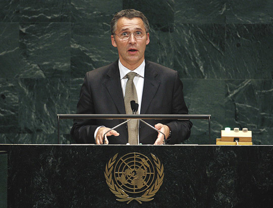 Statsministeren holder sin tale til FNs generalforslamling. Foto: Scanpix