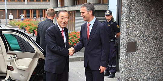 Statsminister Jens Stoltenberg og FNs generalsekretær Ban Ki-moon