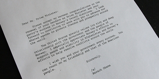 President Obamas gratulasjon til Stoltenberg