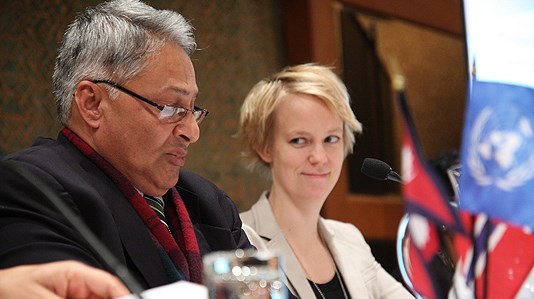Statssekretær Ingrid Fiskaa var til stede da Nepal lanserte sin nye handlingsplan for kvinner. (Foto: Martin Lerberg Fossum, FN-delegasjonen)