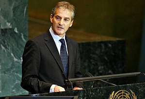 Utenriksminister Jonas Gahr Støre holder Norges hovedinnlegg under generaldebatten i FN. Foto: FN