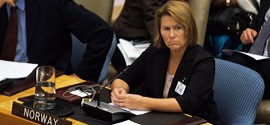 Forsvarsminister Grete Faremo holdt Norges innlegg i Sikkerhetsrådet i FN 26.10.10. Foto: Scan News/Cia Pak