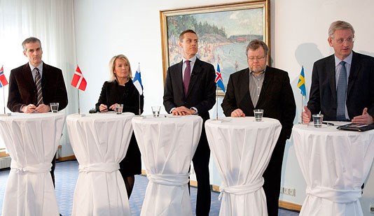 De fem nordiske utenriksministre i Helsingfors 5. april 2011. Foto. Eero Kuosmanen, finsk UD