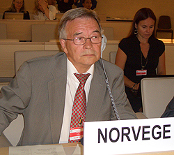 Leif Dunfjeld fra Sametinget og Turid Johansen Arnegaard fra Norad under møtet i ekspertmekanismen for urfolks rettigheter.