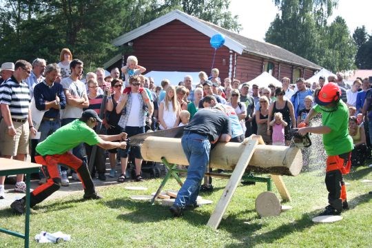 Velg skog stand med motorsag og timbersportshow under Jakt og fiskedagene 2012. 
