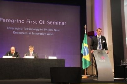 Olje- og energiminister Ola Borten Moe (t.h.), Statoilsjef Helge Lund og den brasilianske gruve- og energiminister Guilherme Estrella