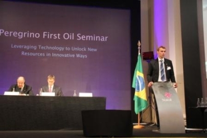 Olje- og energiminister Ola Borten Moe (t.h.), Statoilsjef Helge Lund og den brasilianske gruve- og energiminister Guilherme Estrella